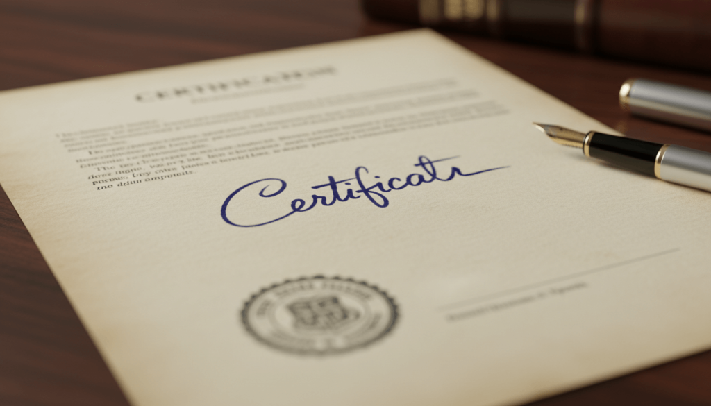 Document showing an official signature and certification stamp