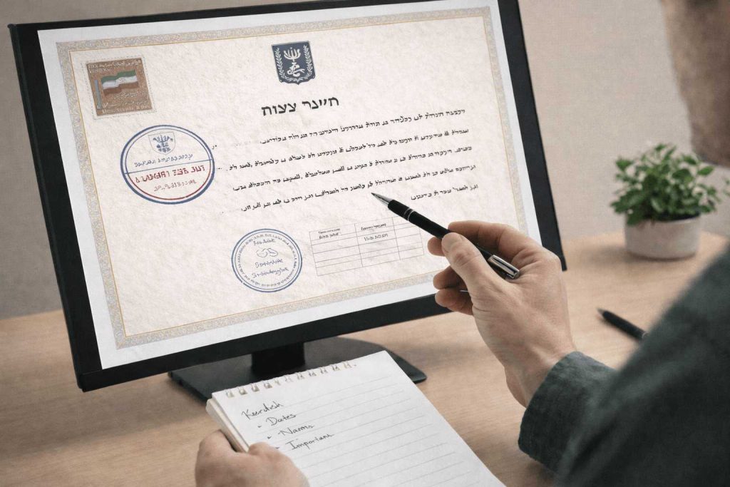 Hebrew certified translator preparing a certified Hebrew document translation