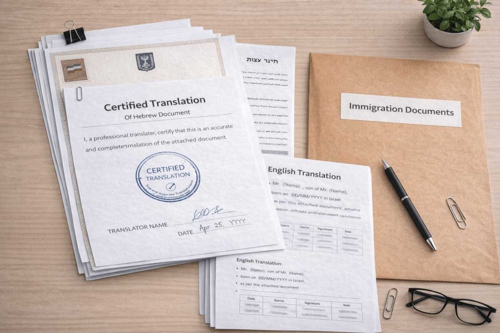 Hebrew to English certified translation for UK official use