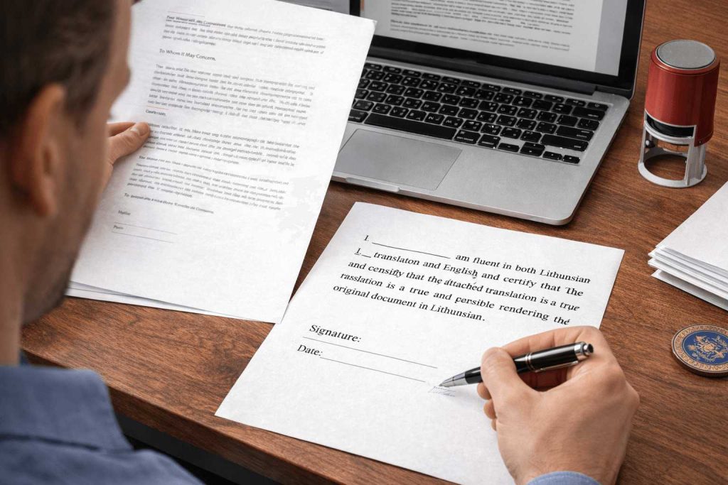 Lithuanian to English certified translation prepared for Home Office submission