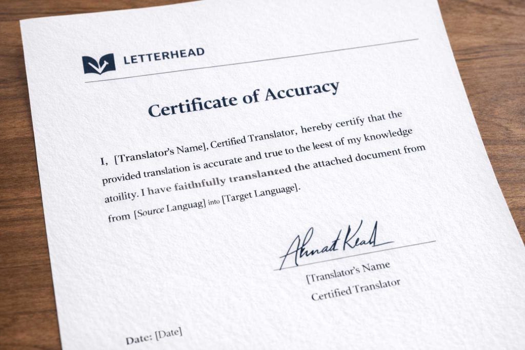 certificate of accuracy included with certified Mandarin translation