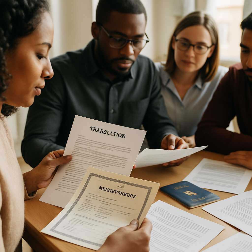 A professional image depicting a diverse group of individuals sitting at a table, reviewing immigrat