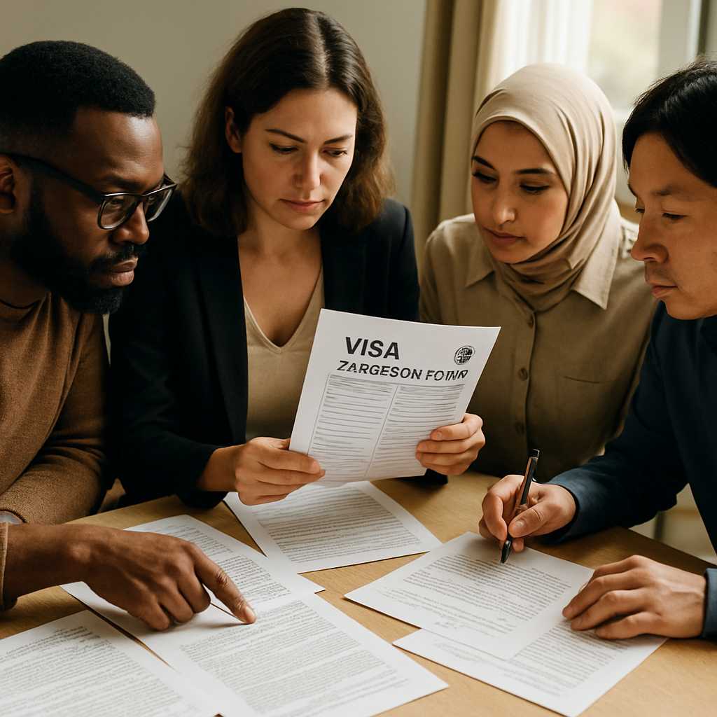 A professional image of a diverse group of individuals sitting around a table, reviewing and transla