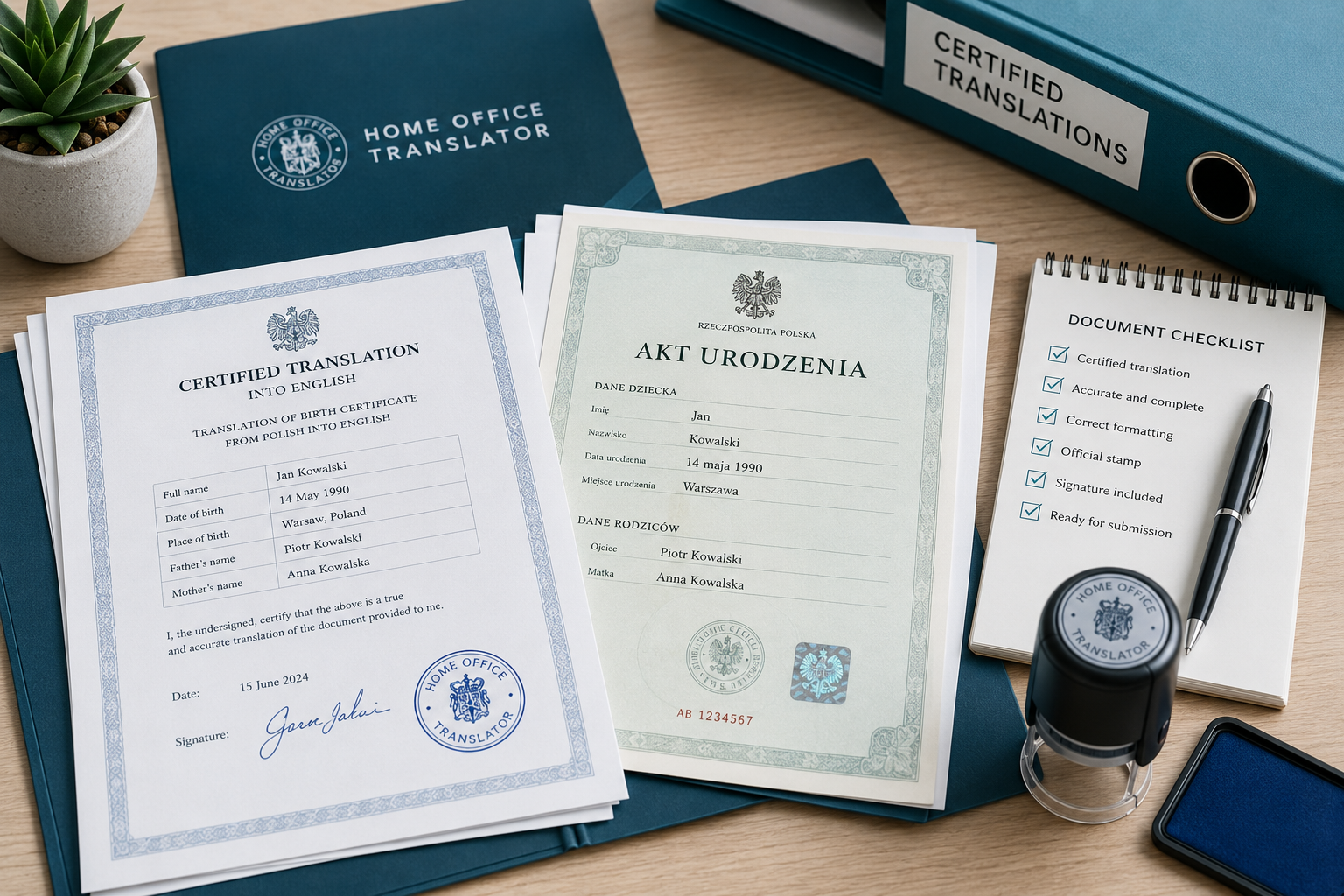 Certified translation showing an accuracy statement, date and translator details